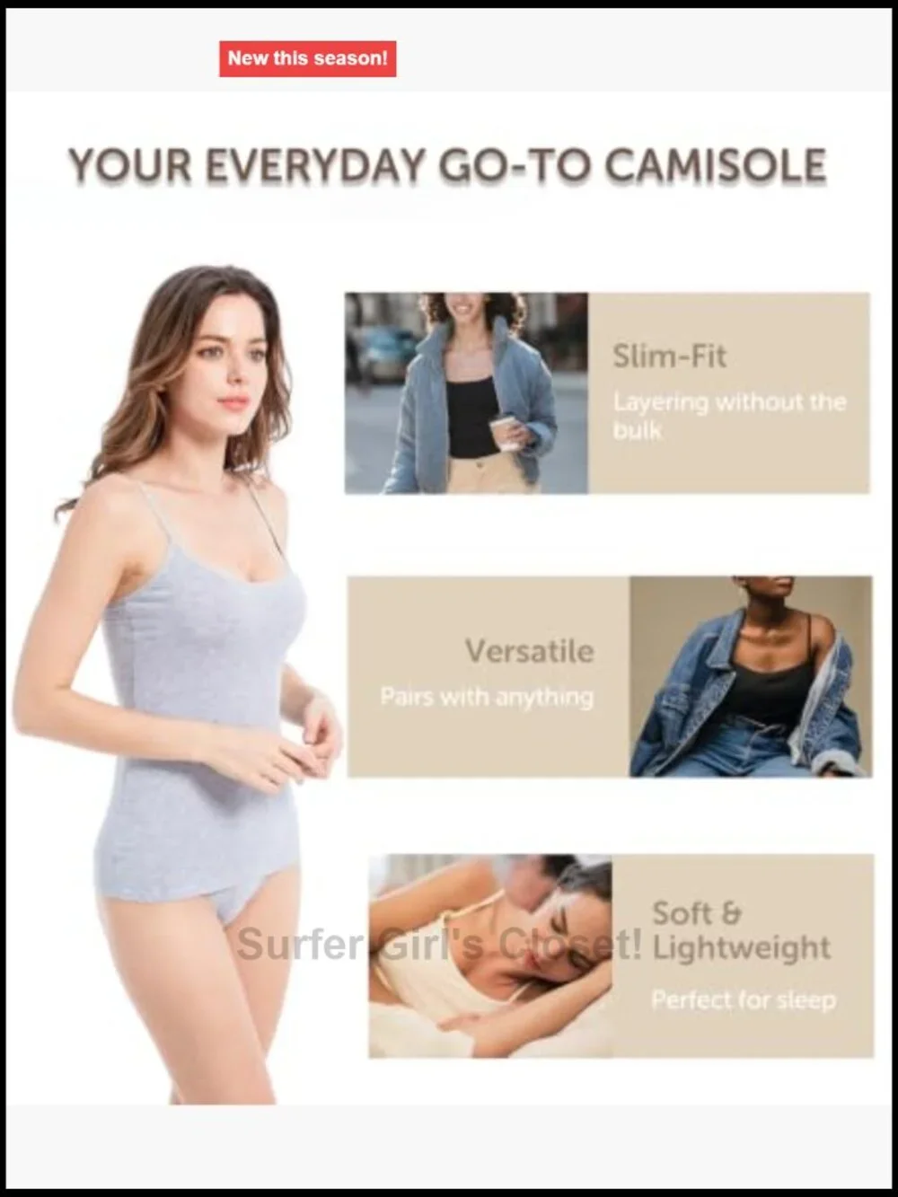 4-Pack Slim-Fit Camisole Adjustable Spaghetti Strap Tops Cotton Spandex